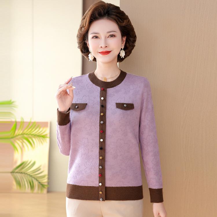Young Mother Spring Clothes, Small Fragrance Style Top for Women In Autumn, New Style, Knitted Base Shirt, Middle-aged and Elderly Sweater