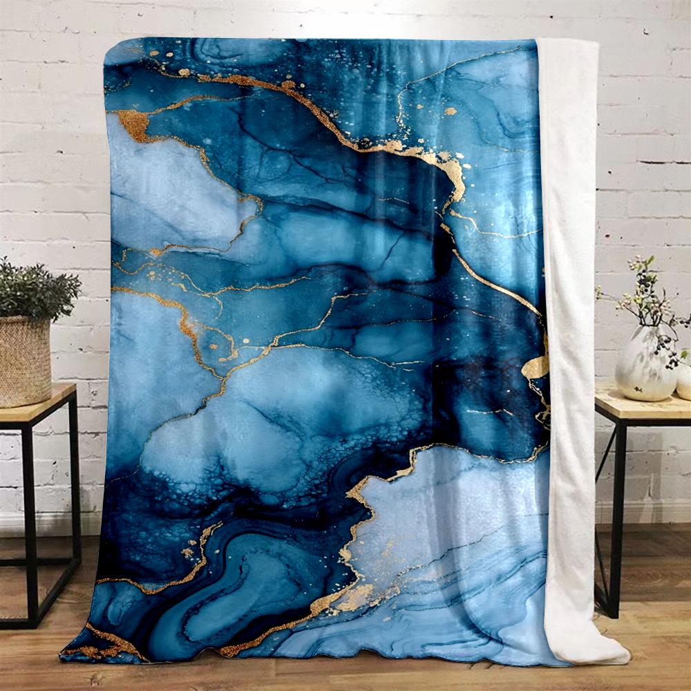 Blue and Gold Marble Pattern Art Warm blanket Design Flannel blanket for bedroom, living room, sofa, and nap sofas.