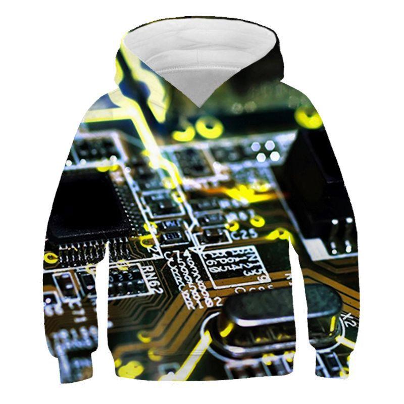 Electronic Chip Grpahic Hoodies for Men Clothing 3D Circuit Board CPU Printed Hooded Pullovers Funny Kids Hoodie Swaetshirt Tops