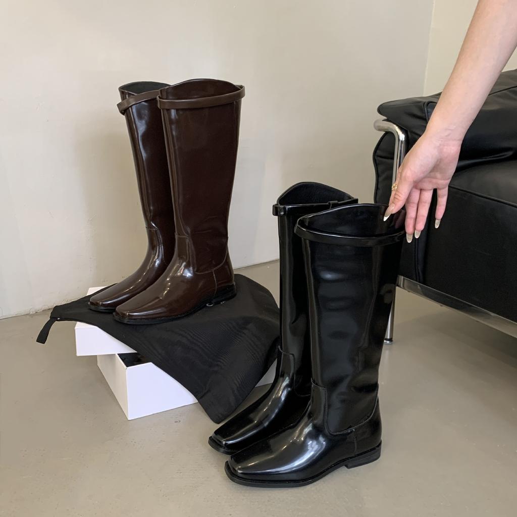 2025 Autumn and Winter New Boots Women's Head Boots Small Knight Boots Flat Straight Boots High Boots