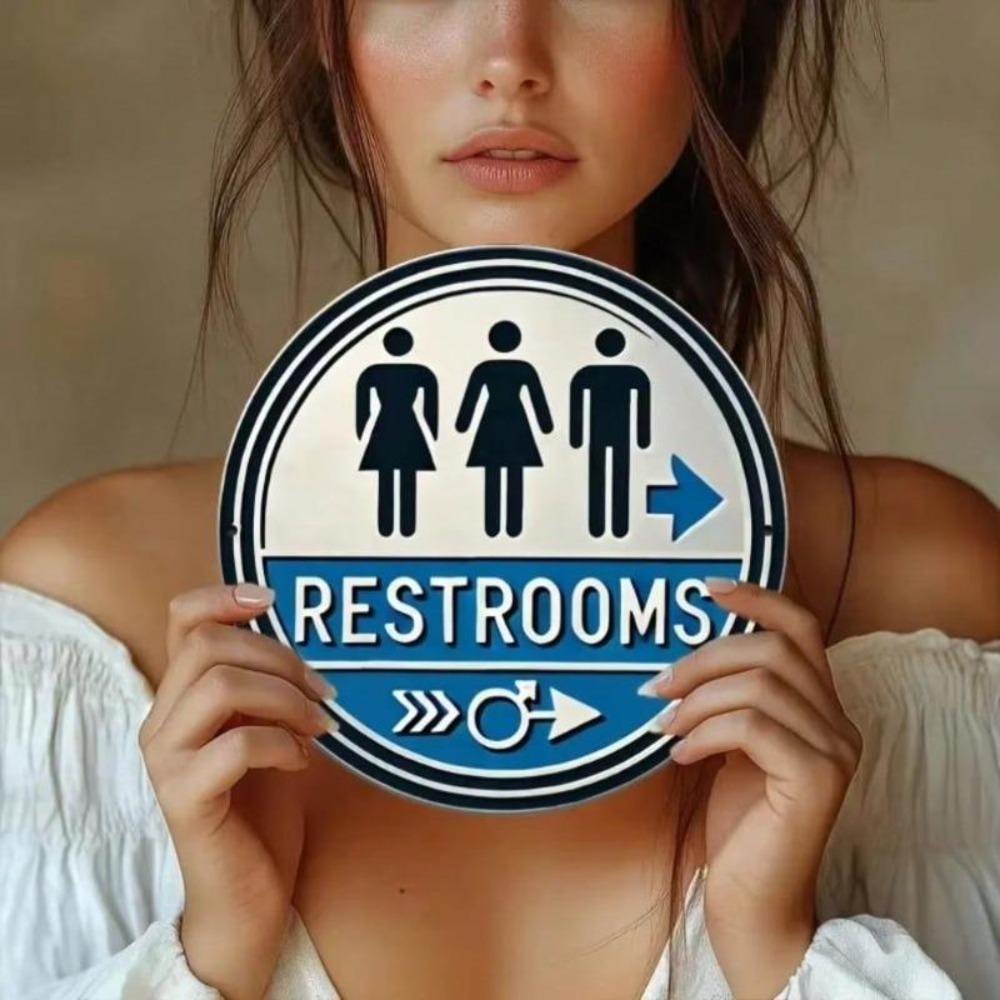 Vintage Toilet Metal Sign Round Aluminum Wall Art Home Bar Decor