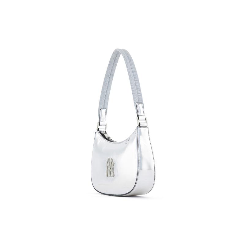MLB New York Yankees Artificial Leather Shoulder Bag, Handbag, Clutch, Student Backpack Unisex Silver Casual