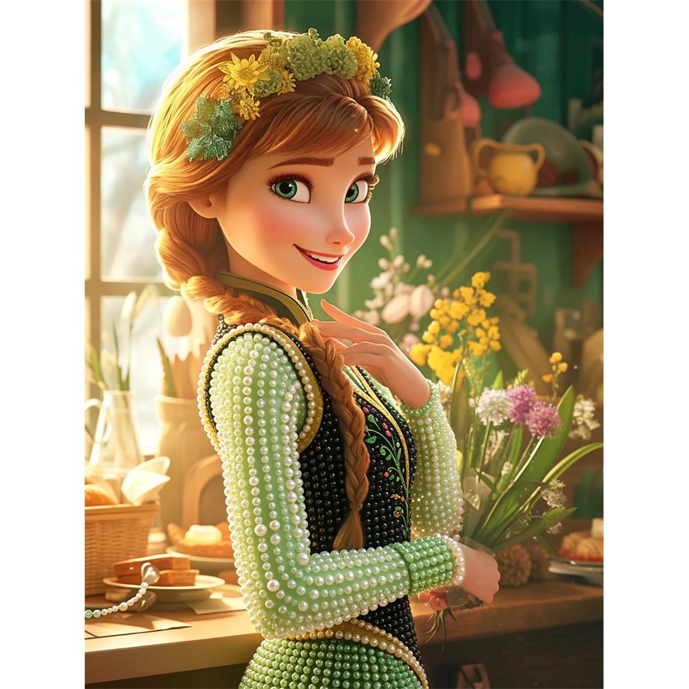 

Disney Pearl Painting Princess Anna Pearl Dress DIY Pearl Art Painting Pearl Gem Painting Pictures Crafts Special Shape Home Wall Decoration 30x40