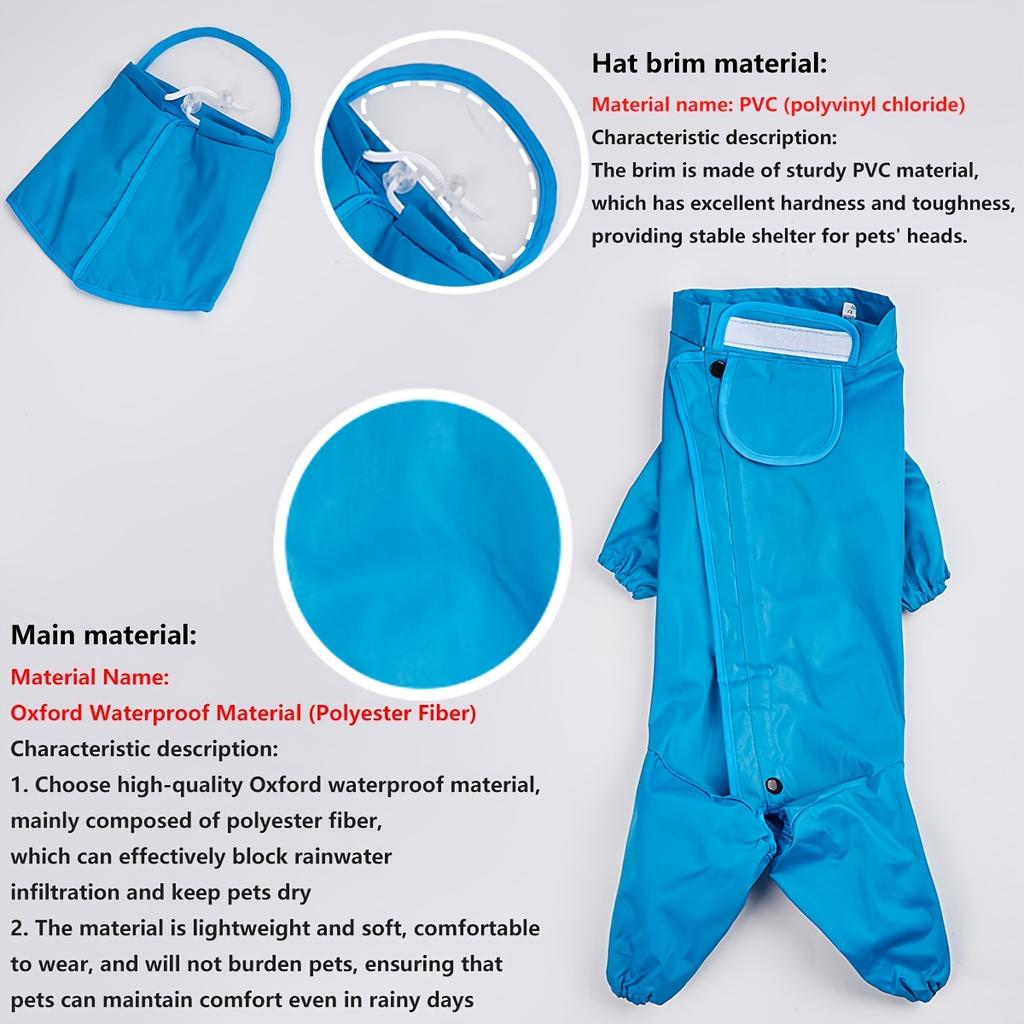 Waterproof Four-Legged Dog Raincoat with Hood Adjustable Closure Lightweight Pet Rain Jacket for Outdoor Protection