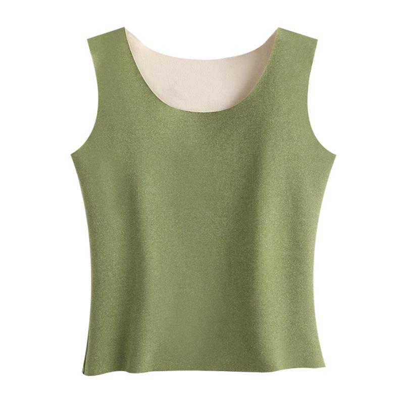 Women's Thick Fleece Seamless Vest - Solid Color Slim Fit, Double-Sided Brushed Base Layer for Autumn & Winter Warmth