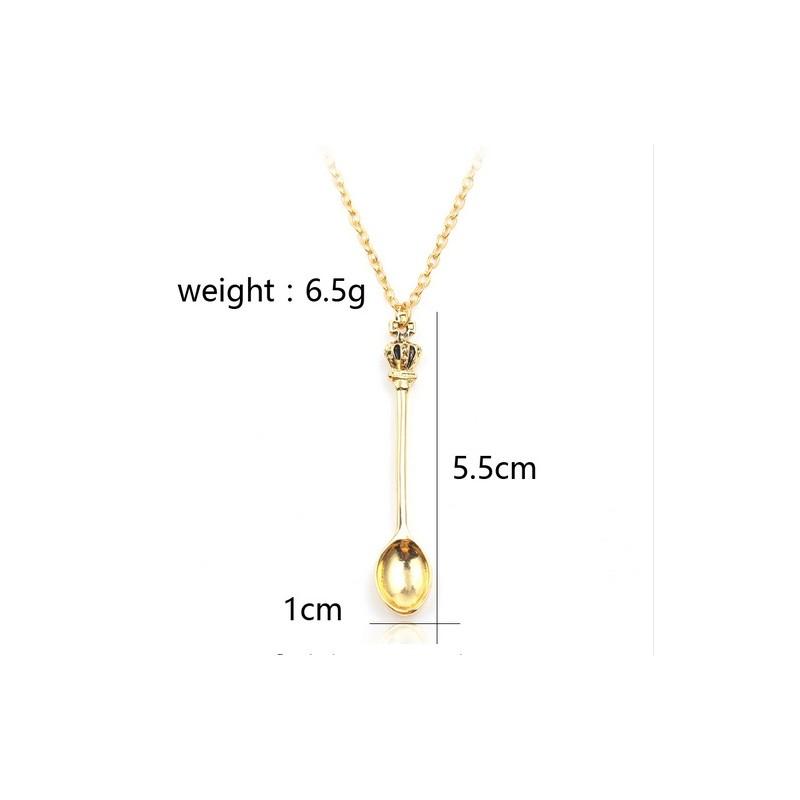 Alice In Wonderland Crown Mini Tea Spoon Necklace With Alloy Pendant For Women And Men
