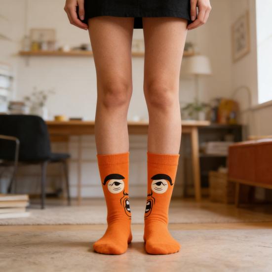 1 Pair Funny Expression Socks Autumn Winter Moisture Wicking Breathable Mid-calf Socks Men Women Stretch Sports Casual Crew Socks