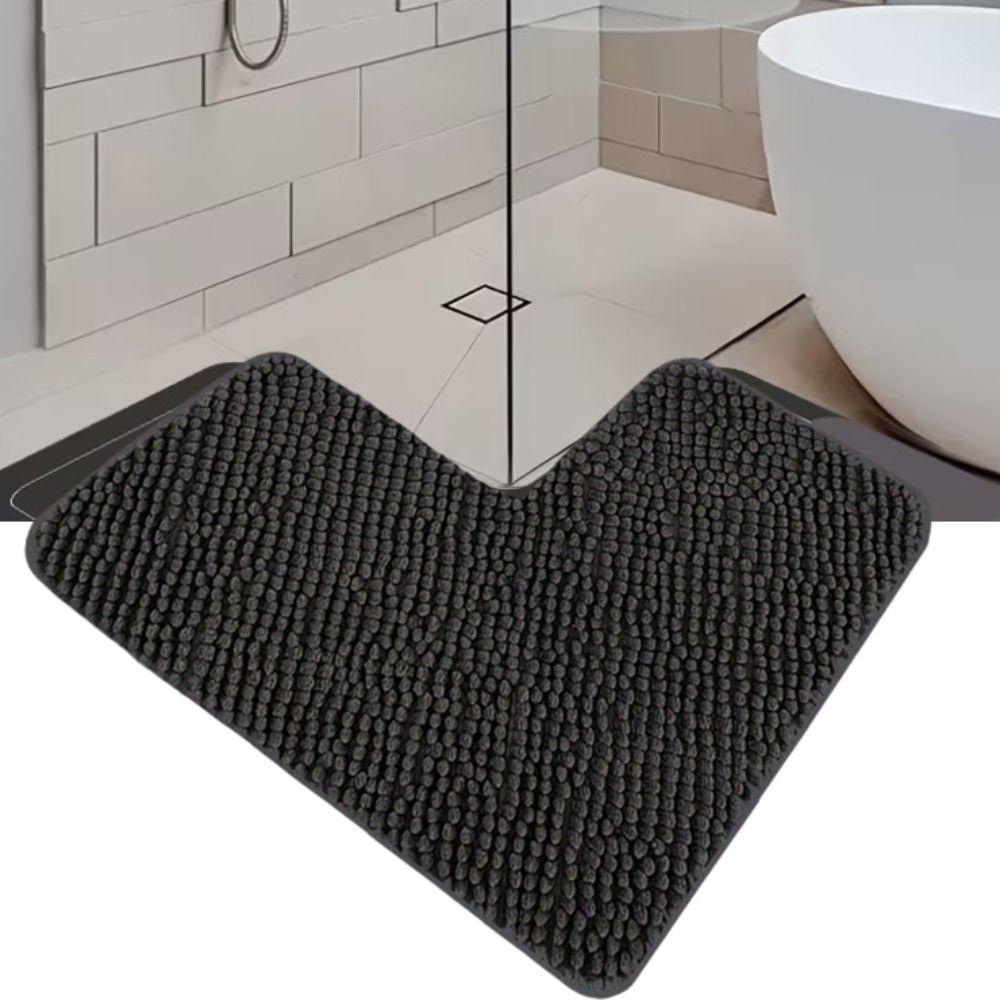 Absorbent L-shaped Chenille Bath Mat Washable Carpet Durable Corner Shower Mat Bathroom