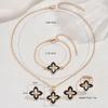 New Black Four-leaf Clover Earrings Necklace Bracelet and Ring Four-piece Jewelry Set Fashionable and Sweet