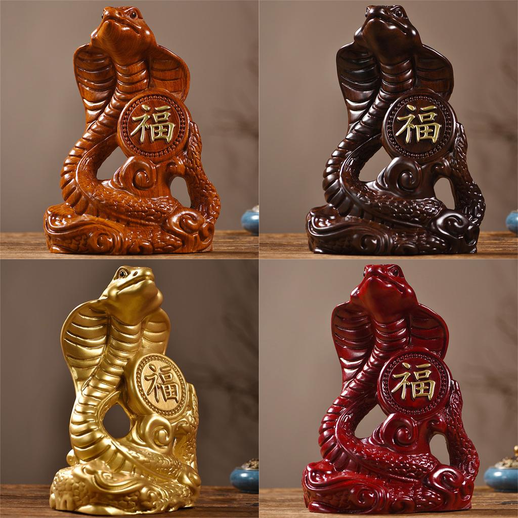 New Years Gift Wooden Zodiacs Snake Figurine Landscape Ornament for Home Decorations Office Desk Accessories