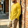 Men's Casual Long Sleeve Round Neck T-Shirt with Pocket for Everyday Wear
