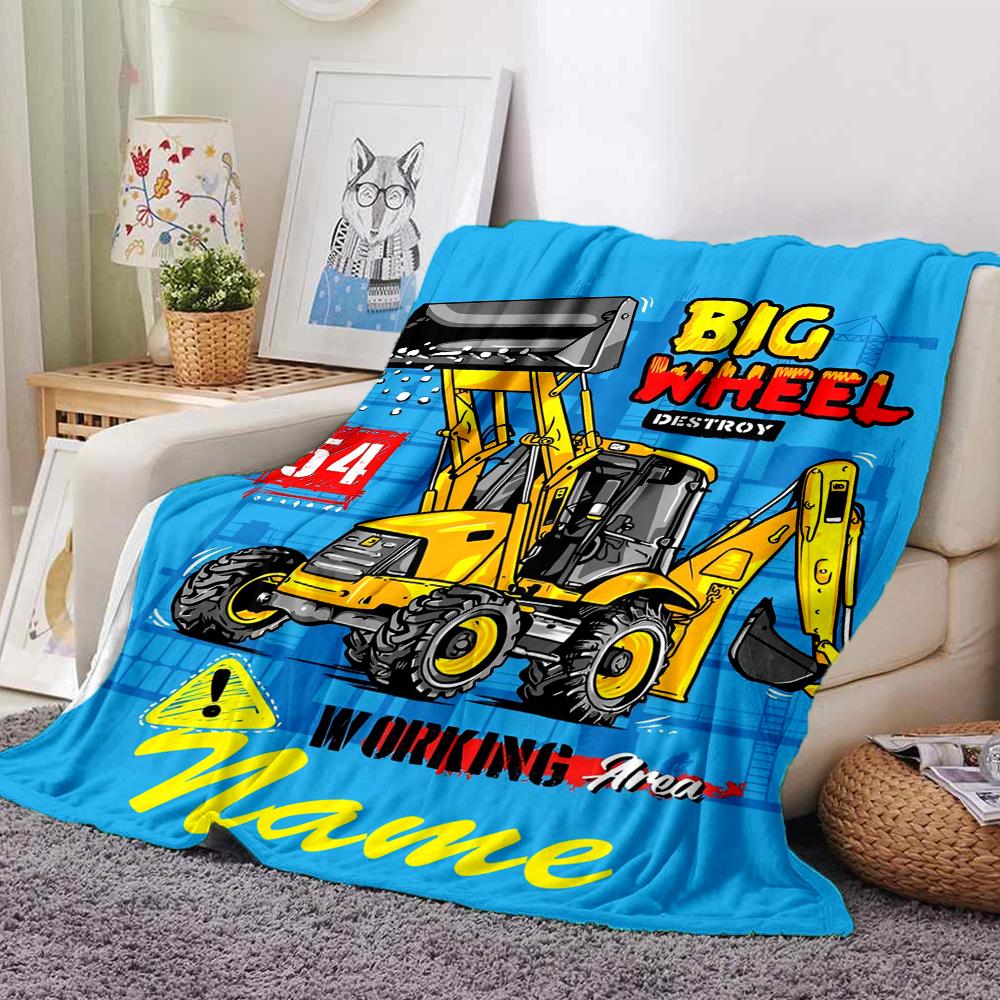 Custom Name excavator Theme Printed Blanket - Perfect for Couch, Bed, Travel & Outdoor Use | Machine Washable, Cozy & Durable.