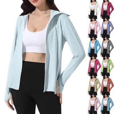Women's Solid Color Ice Silk Hooded Lightweight Long Sleeve Sun  Jacket Top