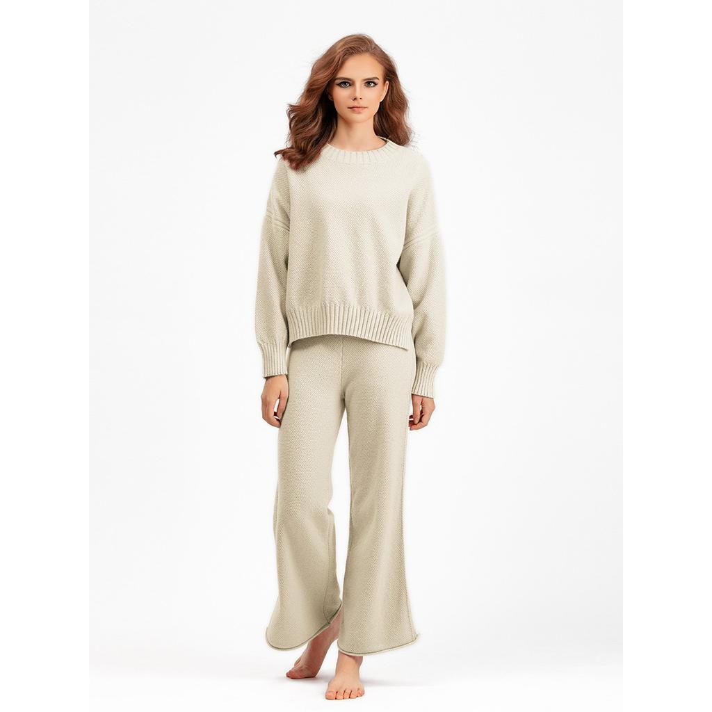 Autumn and Winter New Fashion Casual Knitted Set Pants Women's Edition Loose Sweater Wide Leg Pants Two Piece Set
