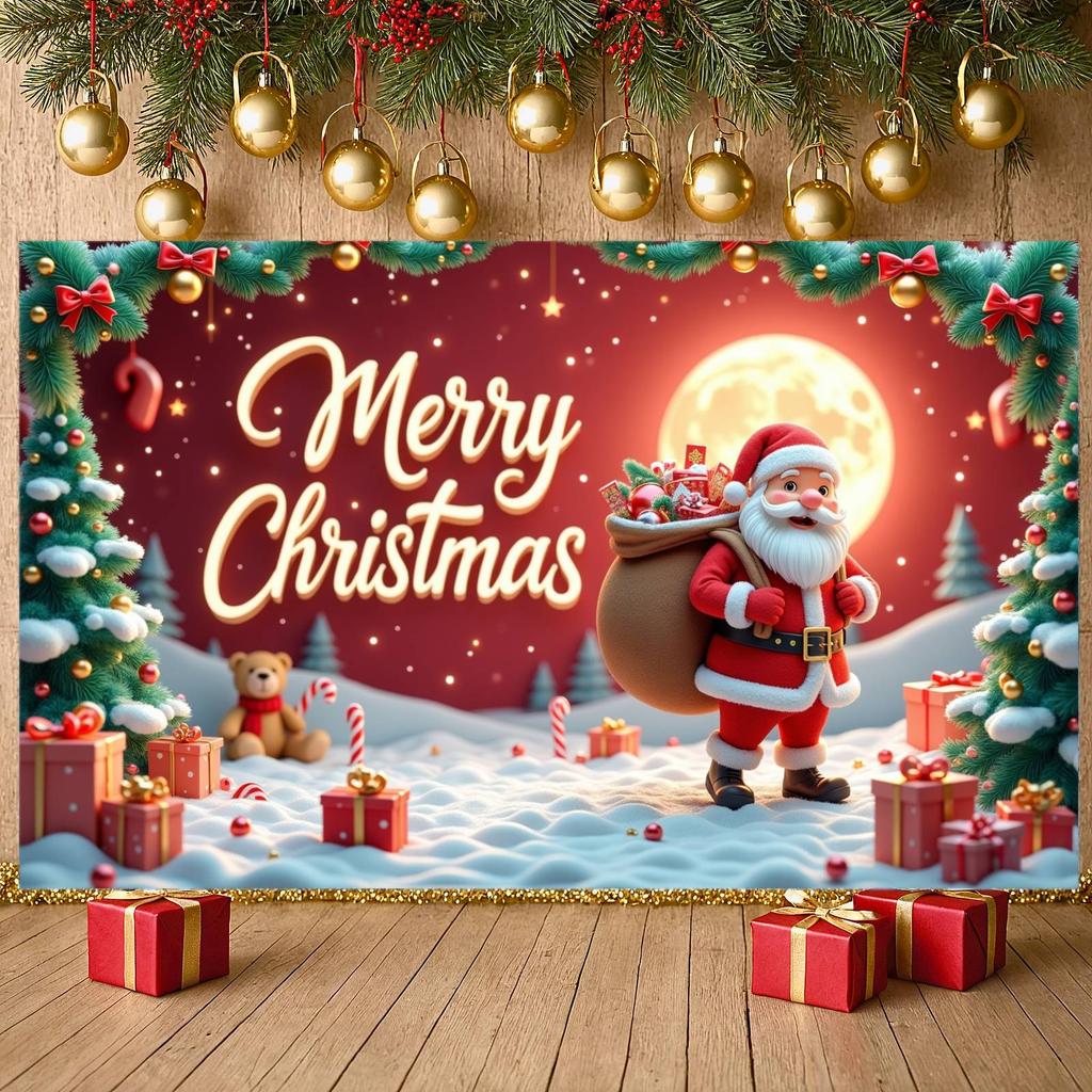 Merry Christmas Banner Gold Decorations Christmas Banner Winter Banner Festive For Mall Decoration Festive Decoration Christmas