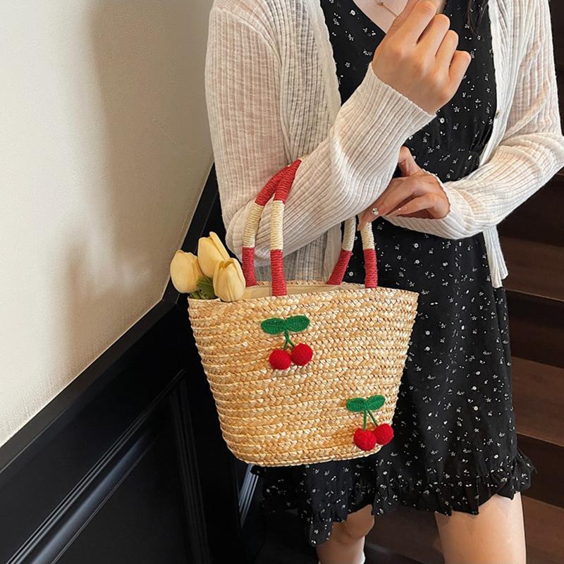 New Woven Women's Bag Handmade Grass Woven Handbag Fashion Embroidery Versatile Shoulder Bag Beach Bag KTB