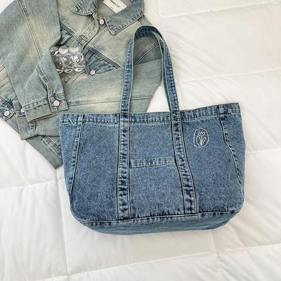 Borsa Denim Borsa Tote di Tendenza Street alla Moda e Semplice Versatile a Mano Monospalla