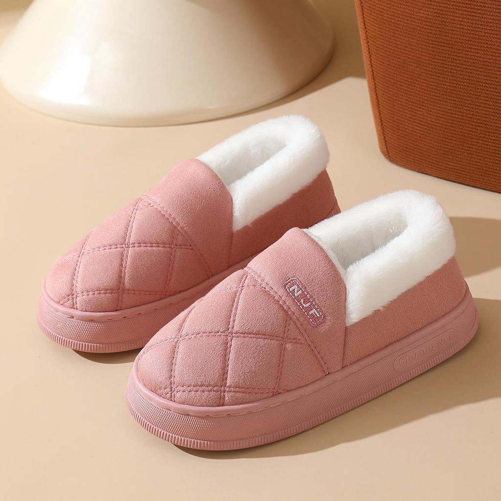Women's and Men's Non-Slip Plush Cotton Slippers: Thick-Soled Indoor/Outdoor Wear for Autumn and Winter
