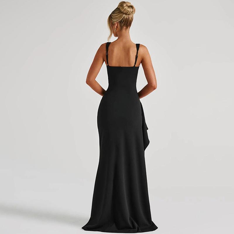 2025 Summer Fashion: European/American INS Style Women's Sexy Backless High Slit Evening Dress