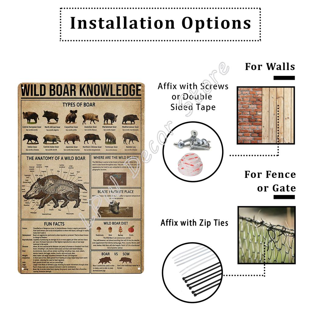 Vintage Metal Signs for Kitchen Wild Boar Knowledge Print Tin Wall Metal Sign Anniversary Birthday Christmas Housewarming Bar