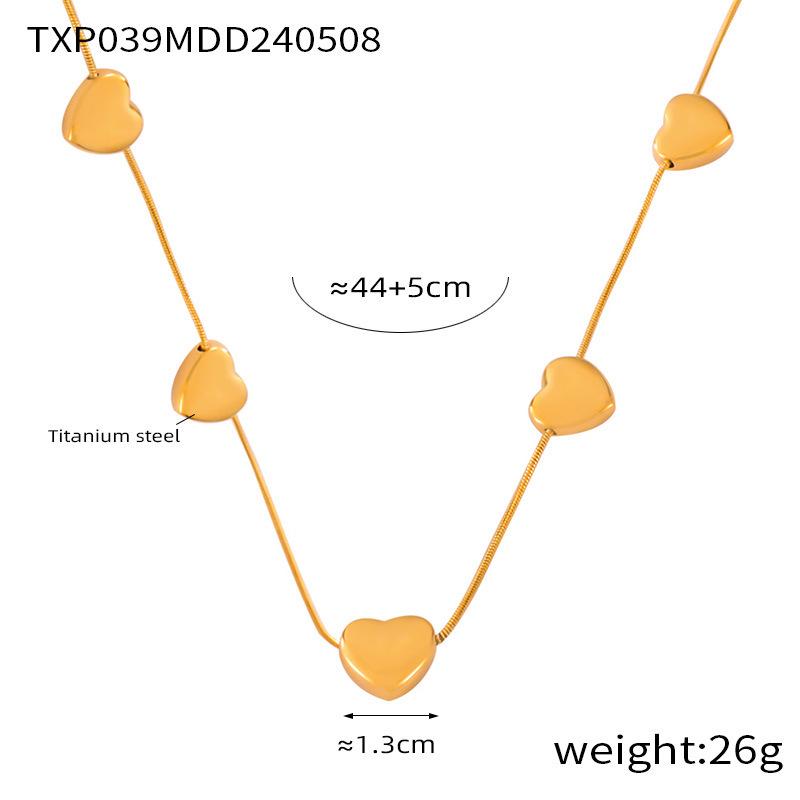 Korean Minimalist Snake Chain Heart Pendant Titanium Steel Jewelry Set