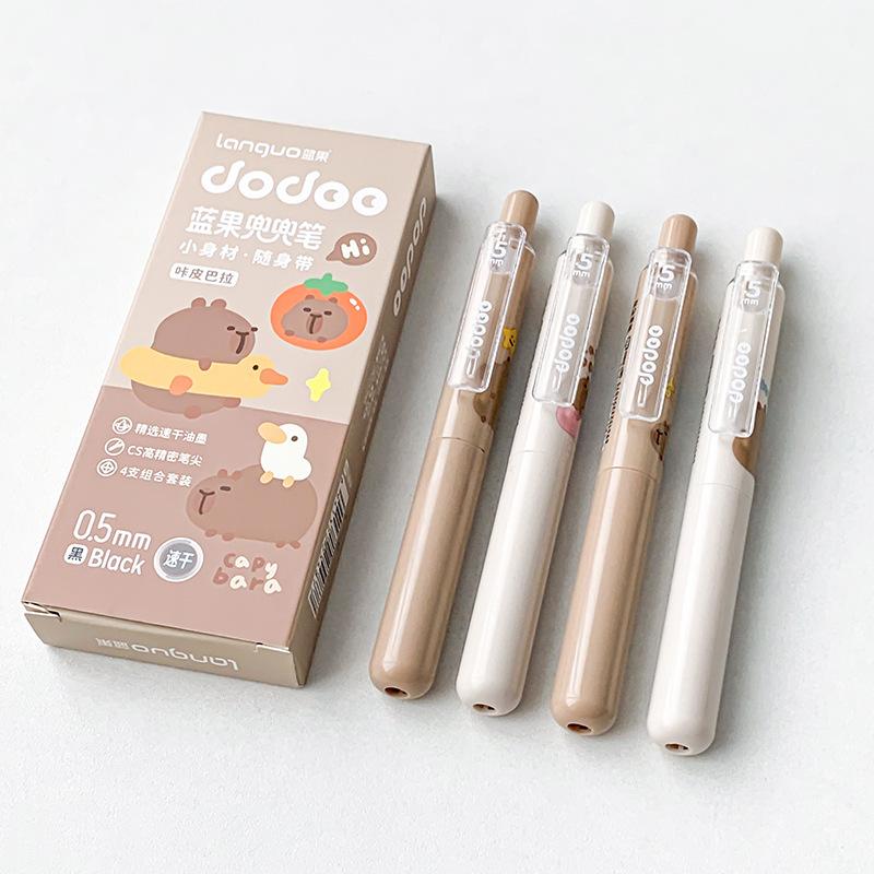 Set de 4 Bolígrafos de Bolsillo de Color Puro Tamaño Portátil Tipo Clic Punta de Bola 0.5mm Tinta Gel Negra para Escribir