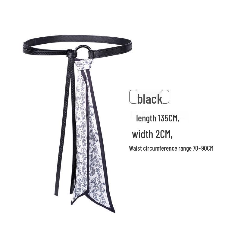 Foulard Vintage Rouge en Soie Ceinture - Ceinture Ruban Hip Hop Punk pour Femme avec Accent Chaîne pour Jeans