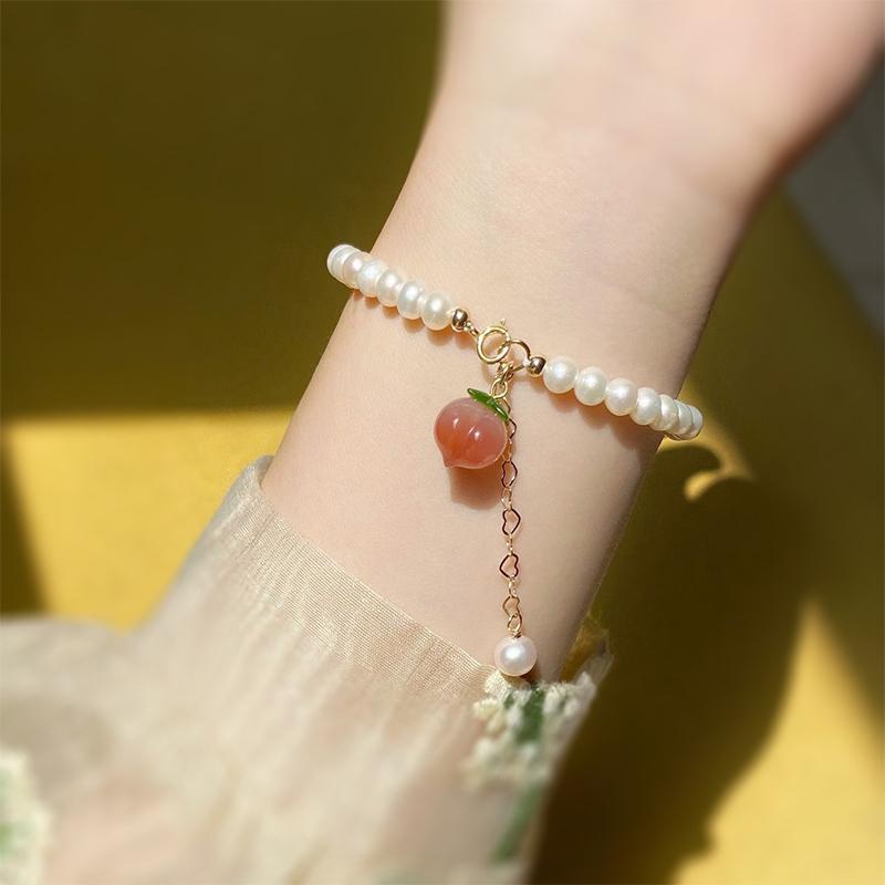 Trendy Peach Charm Natural Freshwater Pearl Ladies Bracelet Ins Style Sweet Fresh  Hand Jewelry Accessories