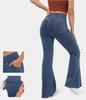 2024 Women's Plus Size Flare Yoga Pants - High Elastic Denim with Antibacterial Fabric