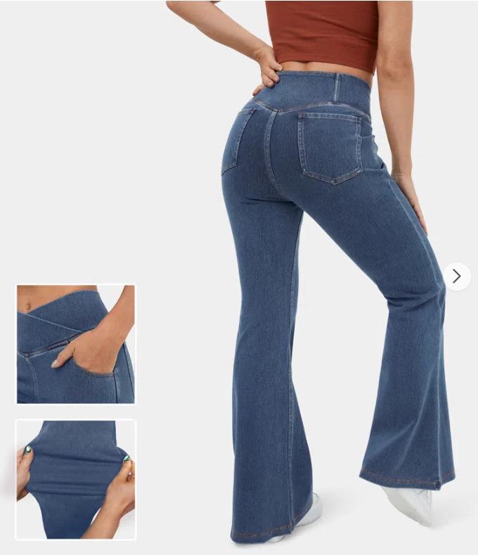 2024 Women's Plus Size Flare Yoga Pants - High Elastic Denim with Antibacterial Fabric