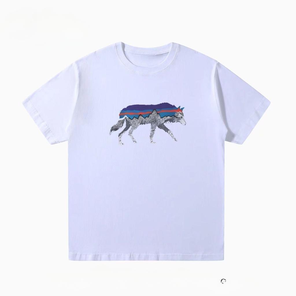 Pat Outdoor Men's and Women's Summer Loose Wolf Print Pure Cotton Short-sleeved T-shirts Are Simple and Fashionable