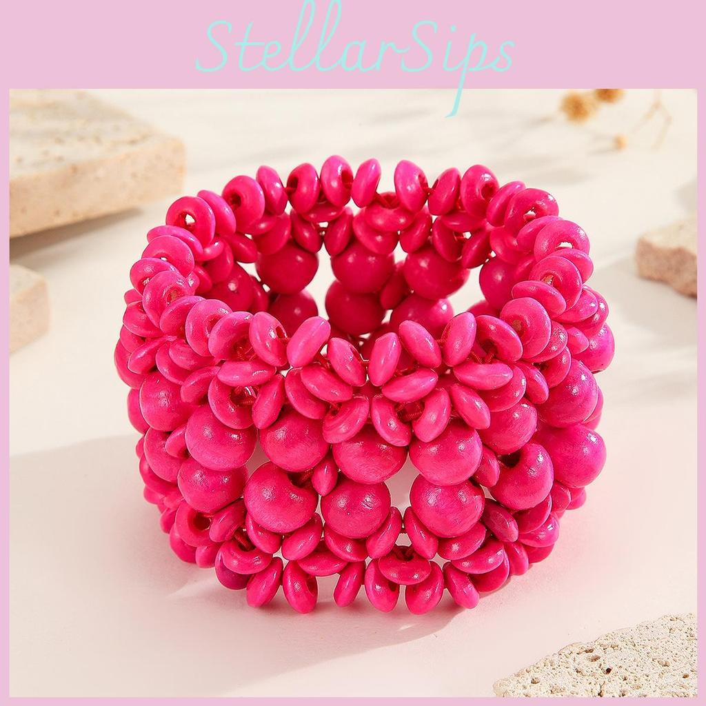 Wooden Bohemian Bead Elastic Bracelet With Round Design Travel Accessories