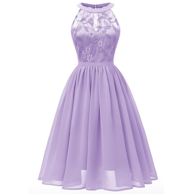 

Floral Crochet Lace Bridesmaid Dress Women Chiffon Midi Prom Evening Cocktail Party XXL бузковий