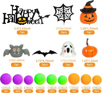 39pcs Halloween Cake Toppers Evil Pumpkin Bat Ghost Spider Foam Balls Cake Decorations for Halloween Carnival Party Supplies