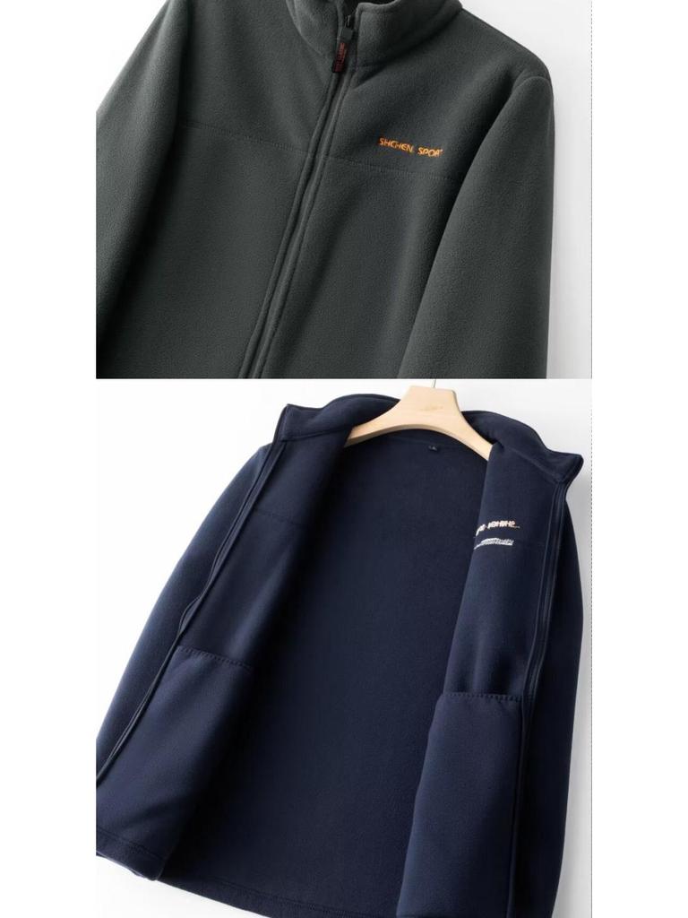 Men's Plus Size Stand Collar Fleece Jacket - Loose Fit for Spring and Autumn