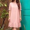 ZANZEA Women Daily Casual Round Neck Lace Crochet Splice Hem Loose Short Sleeve Dress