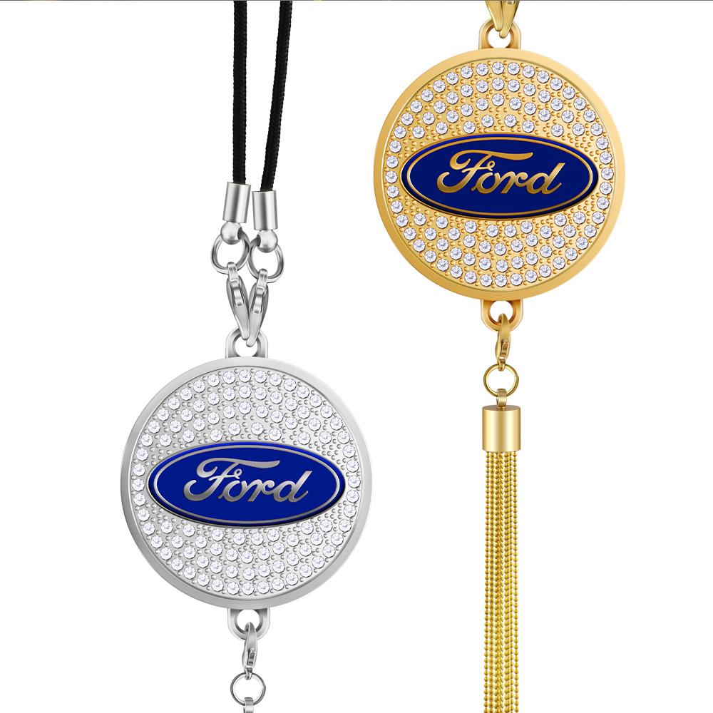 AAAMW1 1pc Diamond Metal Car Badge Rearview Mirror Pendant Auto Interior Hanging Ornaments For Ford Focus Mustang Fiesta Mondeo mk7 mk2