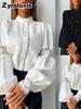 Lace Patchwork Lantern Sleeve Shirt for Women Casual Commute