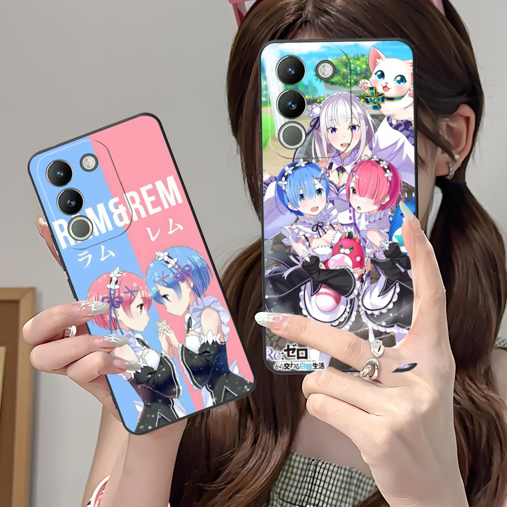 ReZero Rem Ram Matte TPU Mobile Phone Case for VIVO Y77 76 75 74 73 72 58 56 55 51 50 38 36 Y19 Y18 Y03 Y01 5G Colorful Cover