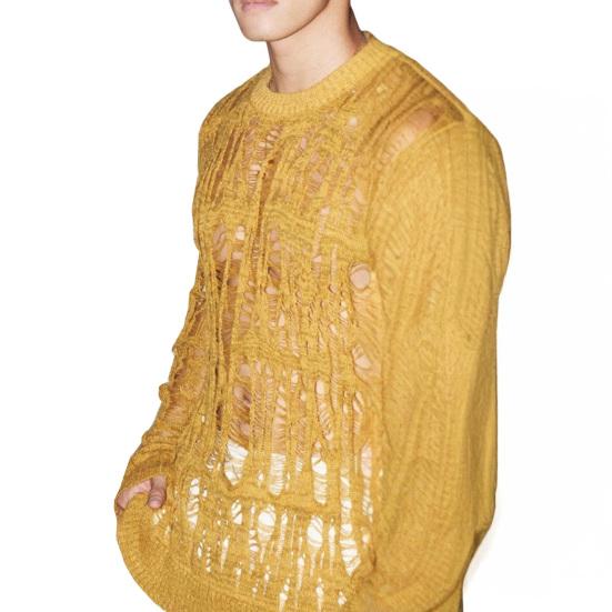 Maglie da Uomo Girocollo Manica Lunga Maglietta Lavorata a Maglia Abbigliamento Uomo Retro Traforato Rete Maglie Lavorate a Maglia Primavera Streetwear