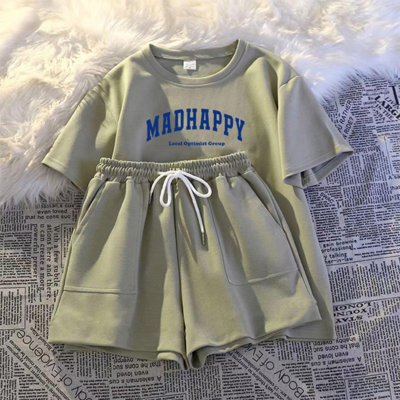 

Повседневный костюм из двух предметов для женщин, летние новые шорты с короткими рукавами, свободная спортивная одежда для бега XXL зелёный