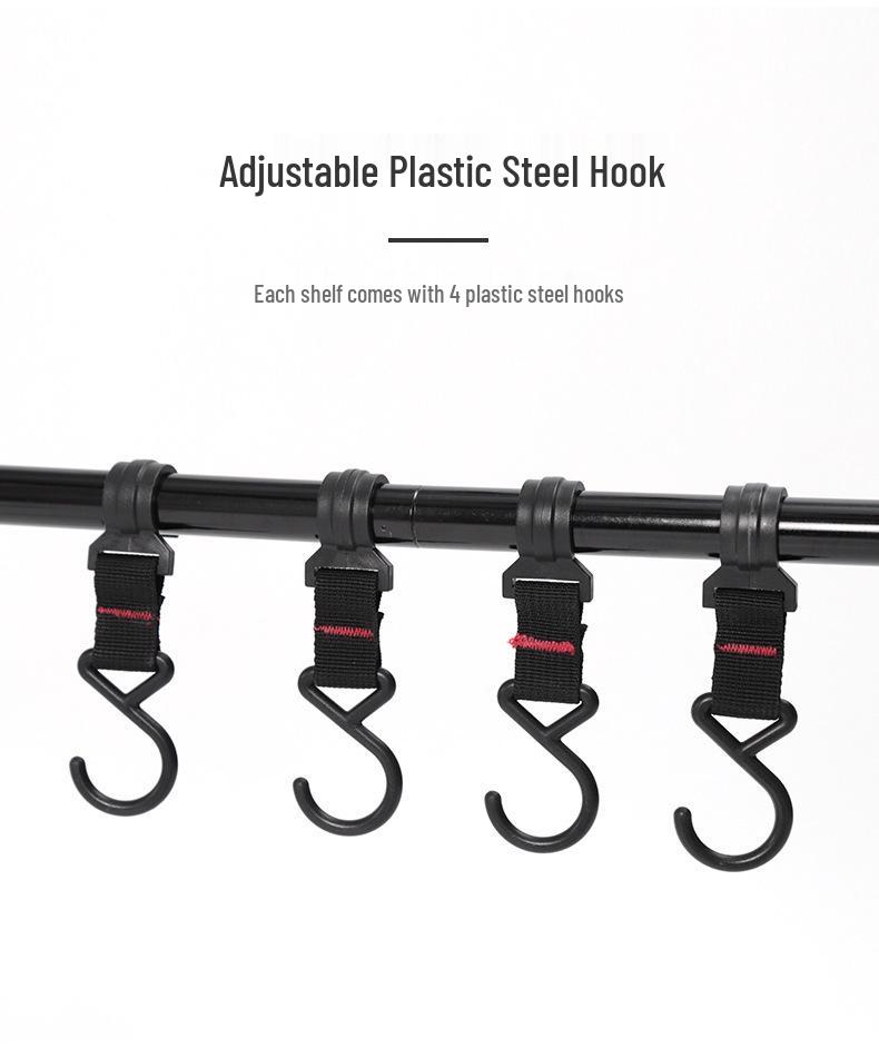 Portable Double-Layer Camping Storage Rack and Folding Lamp Stand