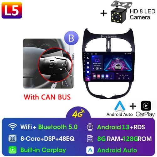 2DIN Android 13 Radio For Peugeot 206 206CC 206SW 2001 2002 2003-2008 Car Stereo Multimedia Player Carplay Auto GPS Navigation