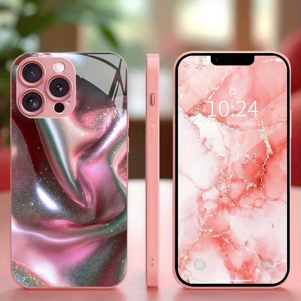 Greative Pink Phone Case High-end Phone Case Electroplated Glass TPU PhoneCase for iPhone 17 16 15 14 13 12 11pm Pro Plus