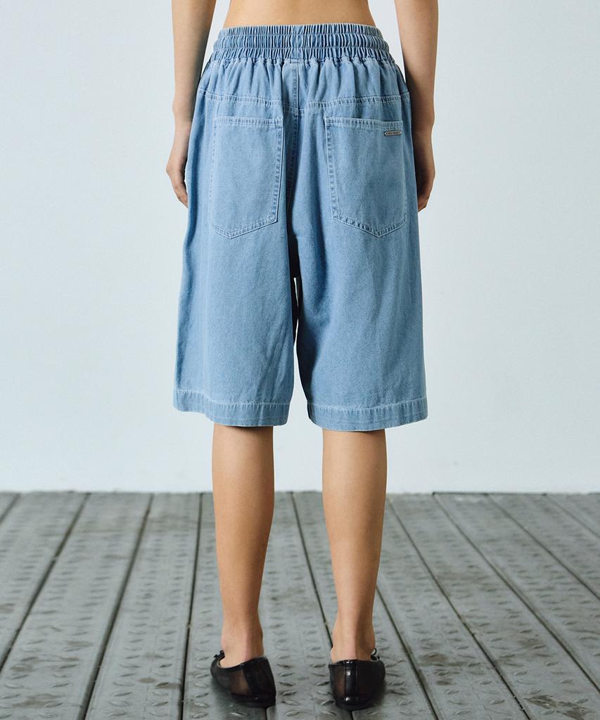 Nigaennikol Washed Banding Burmuda Denim Pants_Sky Blue