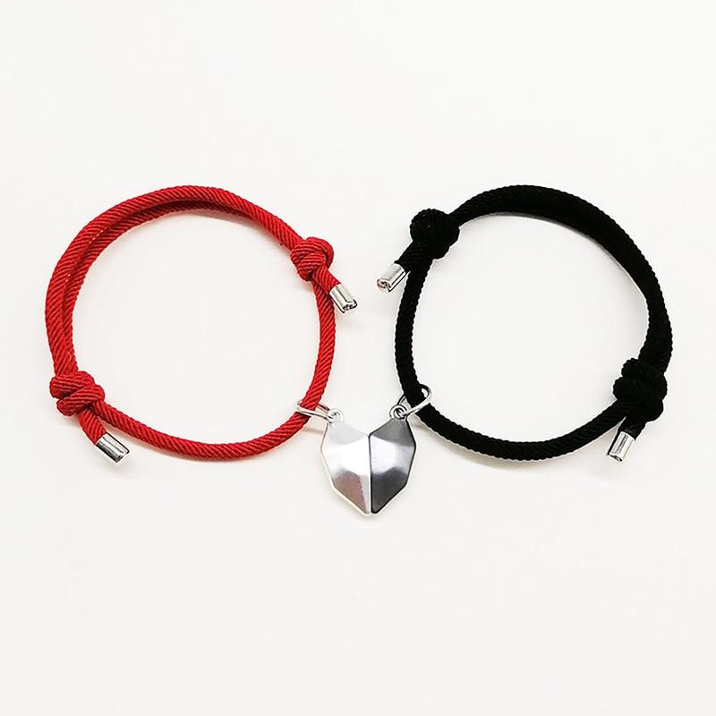 

2 шт. парный минималистский браслет в форме сердца для влюбленных, набор браслетов дружбы, плетеный из веревки, магнитный браслет на расстоянии, ювелирные изделия для влюбленных