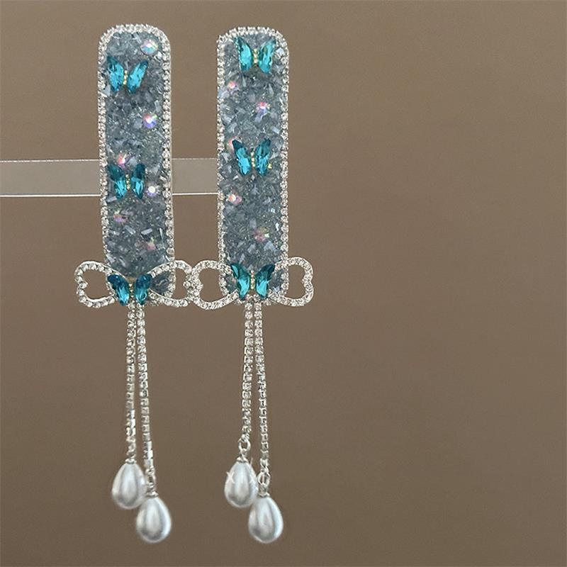 Blue Bow Pearl Tassel Hairpin Side High Sense Fashion Exquisite BB Clip Versatile Hair Accessories