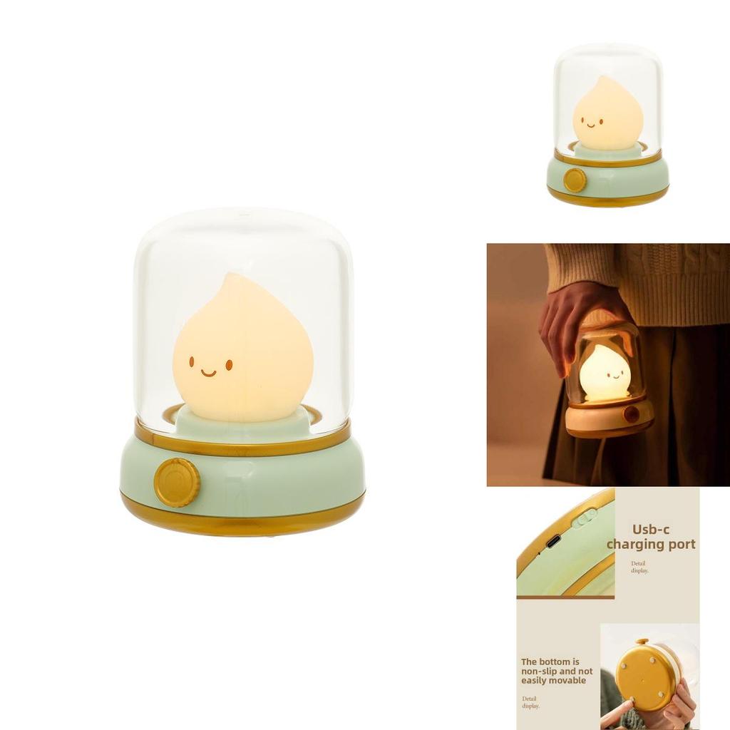 Cute Bedside Flame Shape Night Lamp With Soft Glow Rechargeable Battery For Kids Sleep Aid