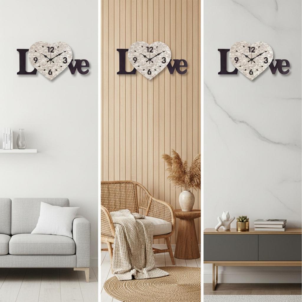 LOVE Letter Wall Clock Silent with Letters Acrylic for Bedroom, Living Room, Wedding