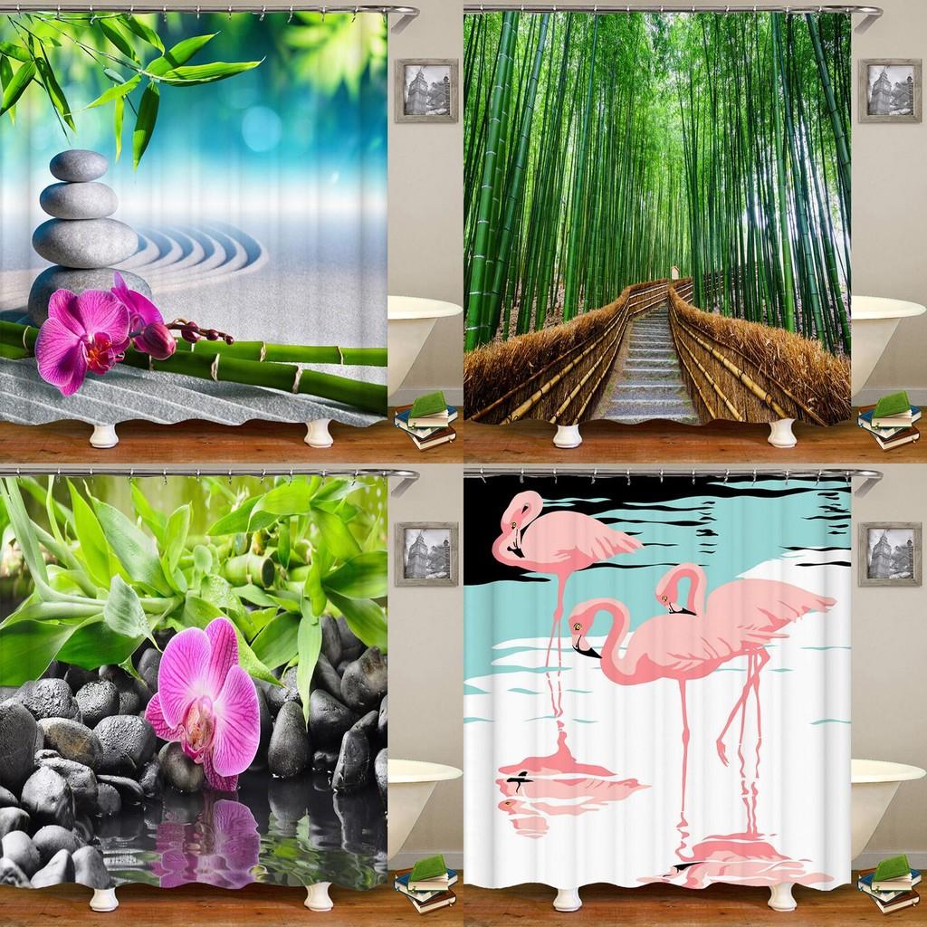 Luxurious Bamboo Waterfall Shower Curtain Waterproof Mildewproof For Elegant Bathrooms